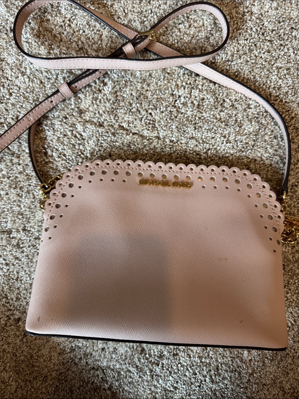Michael Kors Pale Pink Scalloped Leather Crossbody